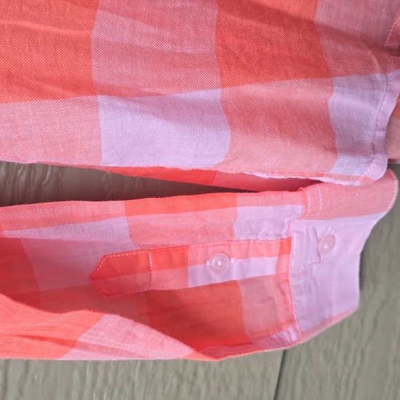 Garnet Hill Cotton Lightweight Orange Plaid Long Sleeve Button Up Blouse 8p - Picture 4 of 6